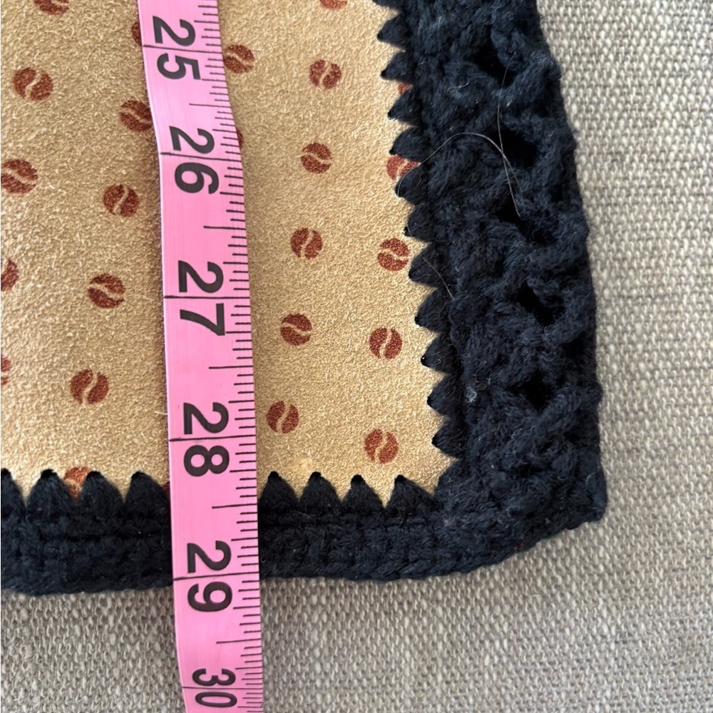 Vintage 70s Tarri Boho Leather Floral Crochet Knit Vest Hippie Folk Festival M - Picture 6 of 12